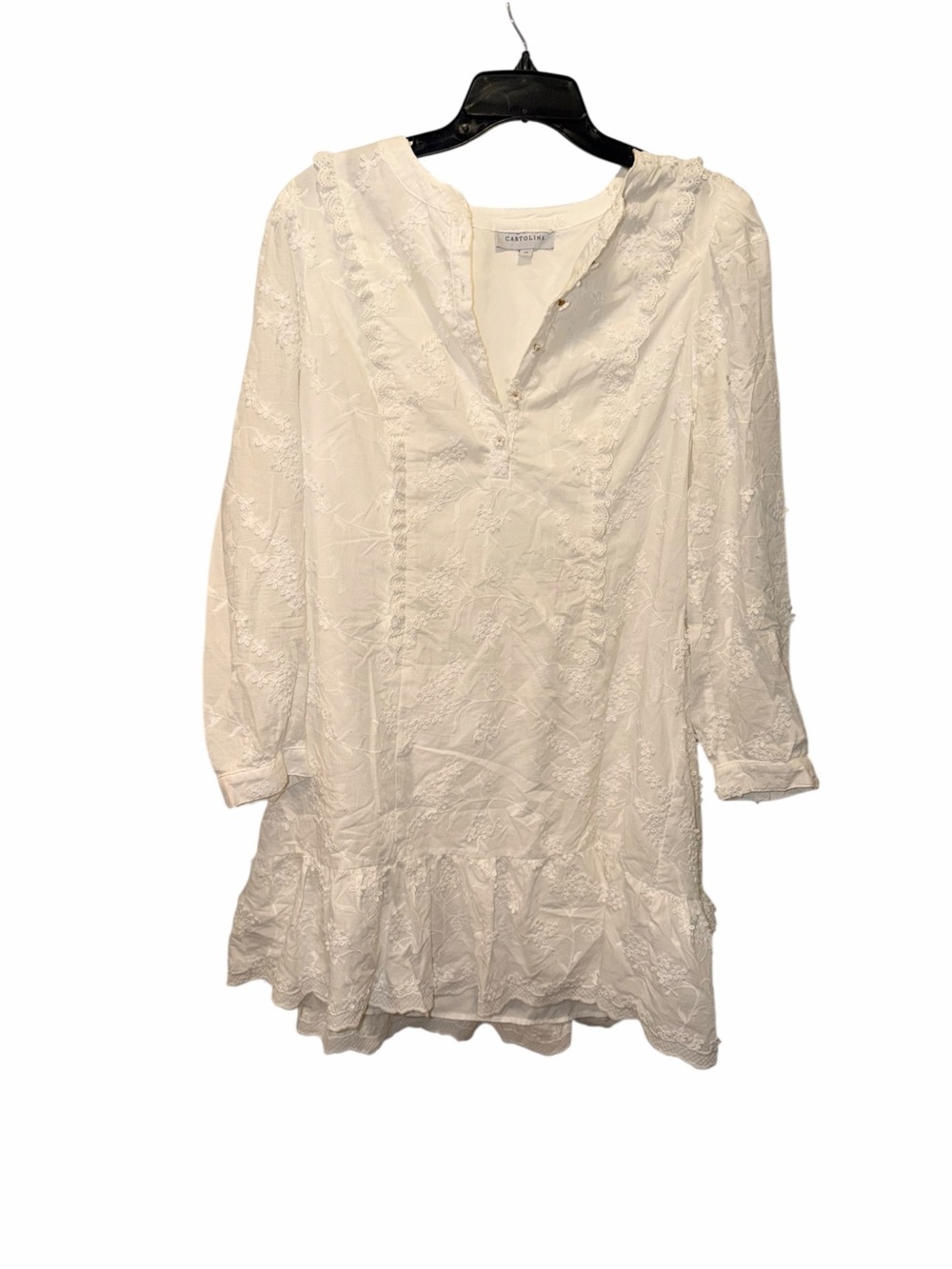 Caslon White Embroidered V-Neck Ruffle Mini Dress